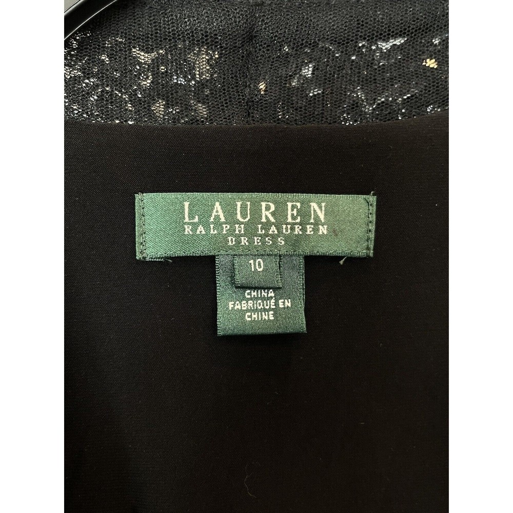 Lauren Ralph Lauren Sequined V Neck Wrap Black Midi Gown Dress Size 10 - Picture 10 of 10